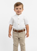 Conjunto Calça C/ Camisa Branca + Cinto Marrom