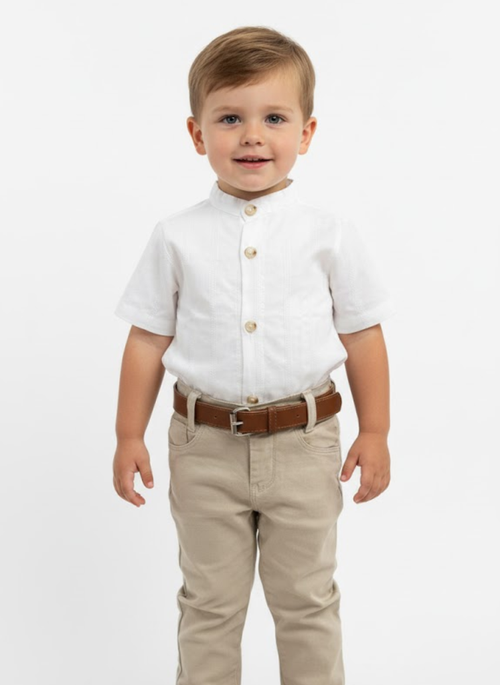 Conjunto Calça C/ Camisa Branca + Cinto Marrom